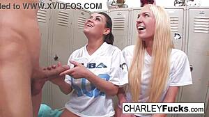 bruce venture receives double blowjob from busty brunettes