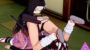 tanjiro and nezuko from demon slayer have wild hentai sex with blowjob handjob and cumshot