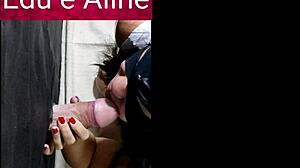 Aline sucking and taking cum in glory hole