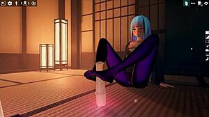 uh, this futanari girl in kadobu hentai game gives wild footjob action!