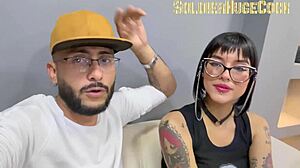 Beautiful tattooed latina deepthroats monster cock in debut