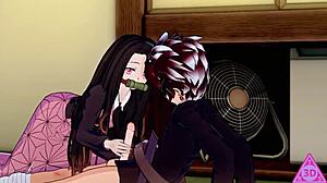 tanjiro and nezuko from demon slayer have wild hentai sex with blowjob handjob and cumshot