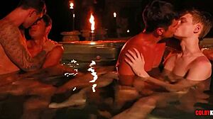 Finn, ethan, colby, and mickey share a late-night hot tub orgy