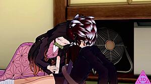 tanjiro and nezuko from demon slayer have wild hentai sex with blowjob handjob and cumshot