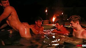 Finn, ethan, colby, and mickey share a late-night hot tub orgy