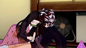 tanjiro and nezuko from demon slayer have wild hentai sex with blowjob handjob and cumshot