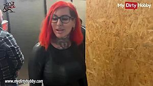 mydirtyhobby - busty redhead jerkin’ cocks at gloryhole, damn!