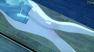 jean with hair down kissing in genshin impact hentai anime 3d cartoon style