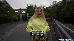 Stunning blonde Euro babe takes hard outdoor pounding. Public agent's deep dicking leaves her breathless.