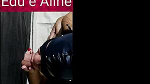 Aline sucking and taking cum in glory hole