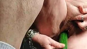 Granny Fucks Hairy Pussy with Cucumber