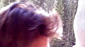 Petite latina sucks huge cock and swallows cum by the riverfront in high definition.