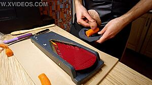 Sexy naked gay chef cooking rice noodle