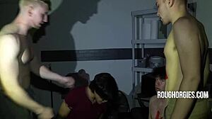 Frat twinks endure rough initiation orgy in the house.
