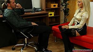 Horny blonde seduces stepbrother for office romp