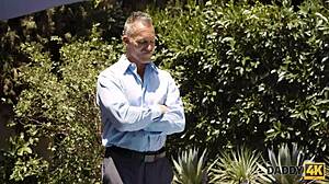 Athletic Daddy Fucks Son's Cute GF Outdoors by Pool in Wild Action