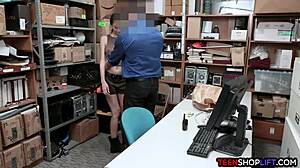 The busty teen got caught stealing during halloween night at work