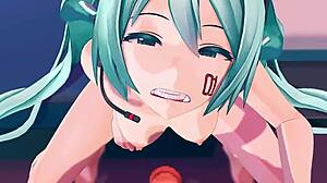 Miku receives blowjob with cum in mouth