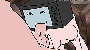 tv woman blows the cameraman while he eats her pussy in this hentai toilet scene