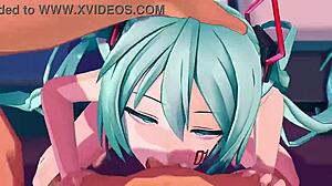 Miku receives blowjob with cum in mouth