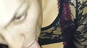 the slut eagerly deepthroats the cock with sloppy sucking