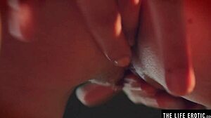 Hot sexy girl rubs cream on big tits and bush