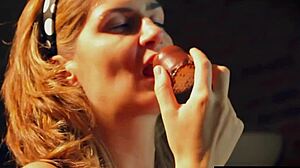 Hot sexy girl rubs cream on big tits and bush