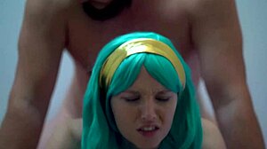 Blue-Eyed Wife Gets Her Huge Pussy Creamed by Husband on Bed