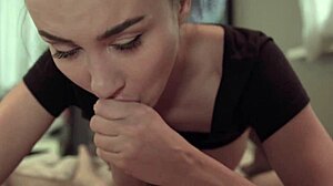 Sexy babe sucks big dick for cum in mouth. Handjob adds extra thrill!