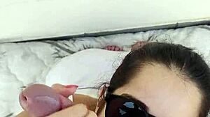 debora gives deepthroat blowjob and fucks doggy outdoors