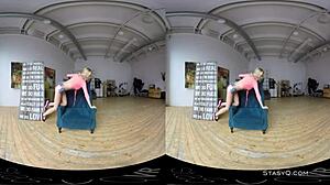 Stunning Blonde Amateur Strips with Natural Tits in VR!