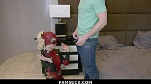 is that superhero stepsister riding her stepbrother's cock in cowgirl position while he sucks her tits?