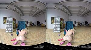 Stunning Blonde Amateur Strips with Natural Tits in VR!