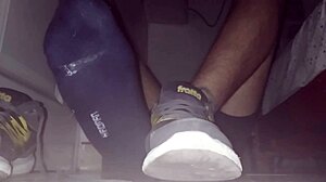 Gay Cumshot On Blue Sweaty Socks And Barefeet