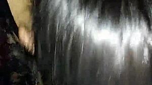 the slut eagerly deepthroats the cock with sloppy sucking