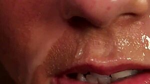 Foxy honey swallows jizz load after intense blowbang session