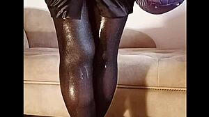 watch her pee in shiny pantyhose for free in wild solo action.