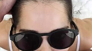 debora gives deepthroat blowjob and fucks doggy outdoors