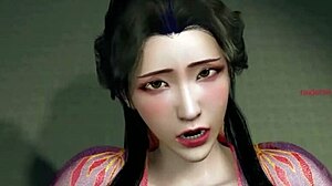 3d asian cosplay cutie slurps a massive dick in wild action.