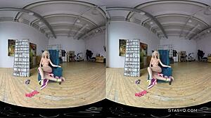 Stunning Blonde Amateur Strips with Natural Tits in VR!