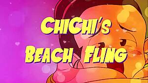 Chichis enjoys a fun beach fling with monsters in anime style!