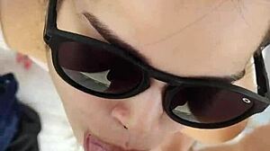 debora gives deepthroat blowjob and fucks doggy outdoors