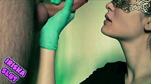 Masked Russian Girl Takes Cum in Her Mouth