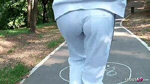 Petite German teen sucks cock for cash on playground