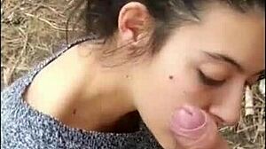 amateur brunette flashes natural tits in outdoor blowjob compilation