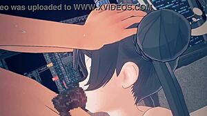 ryuuka kisaki from blue archive performs blowjob in hentai anime