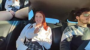 Car sex with my hot redhead teen stepsister was crazy with a creampie finish. Totally wild ride!