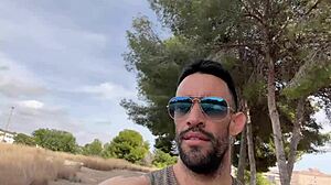 big cock stud cums hard on public trail outdoors