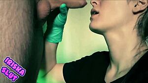 Masked Russian Girl Takes Cum in Her Mouth