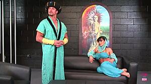 This blonde bitch with fake tits got screwed with a huge beef bayonete in a cowgirl cosplay scene with kissing and licking.